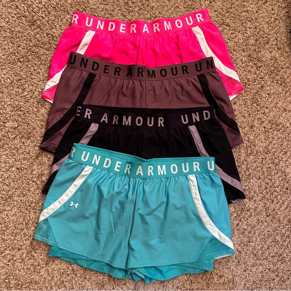 Under Armour Play Up 2-in-1 Women’s Athletic Training Shorts XXL Neptune Green - Picture 9 of 9